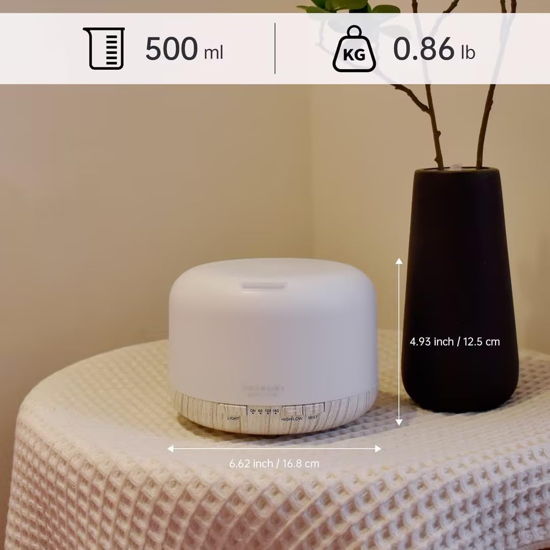 500Ml Premium Essential Oil Diffuser with Remote Control, 5 in 1 Ultrasonic Aromatherapy Fragrant Oil Humidifier Vaporizer, Timer and Auto-Off Switch (White)