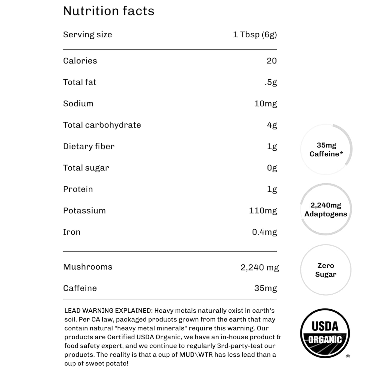 MUDWTR Original Mushroom Coffee Alternative | 2,240Mg USA Grown & Adaptogenic Mushrooms | USDA Organic | Lion'S Mane, Cordyceps, Chaga & Reishi | Energy, Focus & Immunity Support | 30 Servings