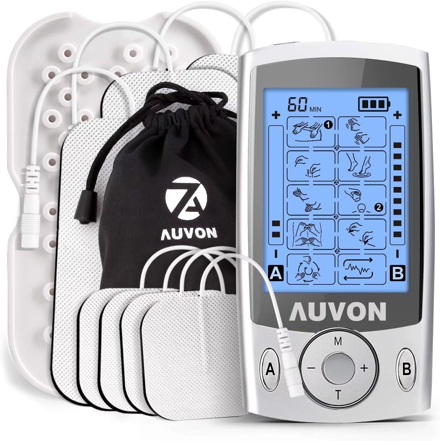 Dual Channel TENS Unit Muscle Stimulator Machine with 20 Modes, 2" and 2"X4" TENS Unit Electrode Pads