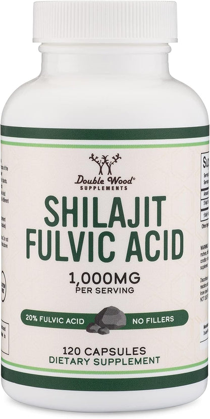 Shilajit Pure Himalayan Capsules (20% Fulvic Acid Supplement) 1,000Mg of Authentic Shilajit Extract per Serving, 120 Count (High in Trace Minerals, No Fillers) by Double Wood