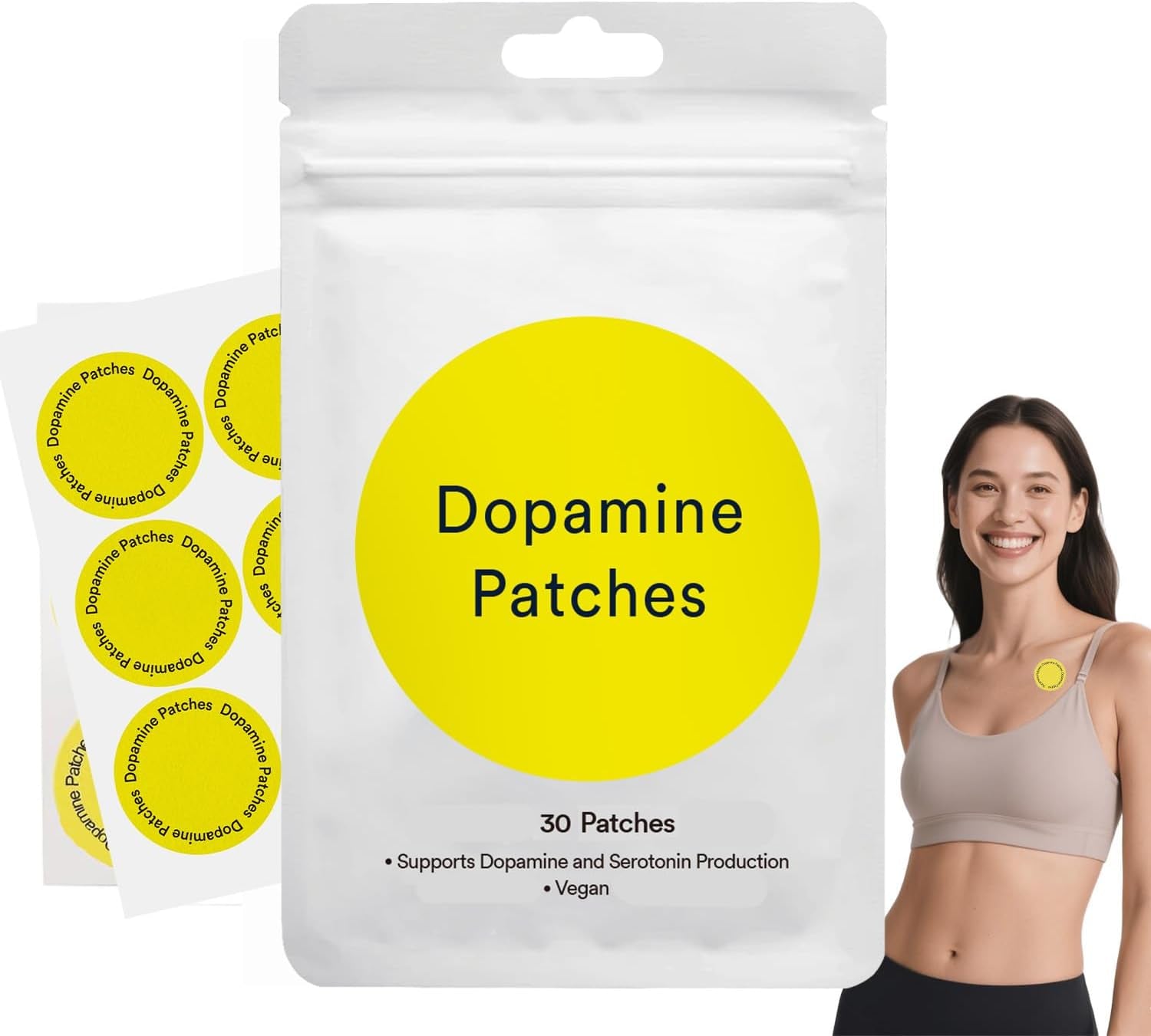 Dopamine Patches - 30 Vegan Patches for Women and Men, Natural Support and Daily Care