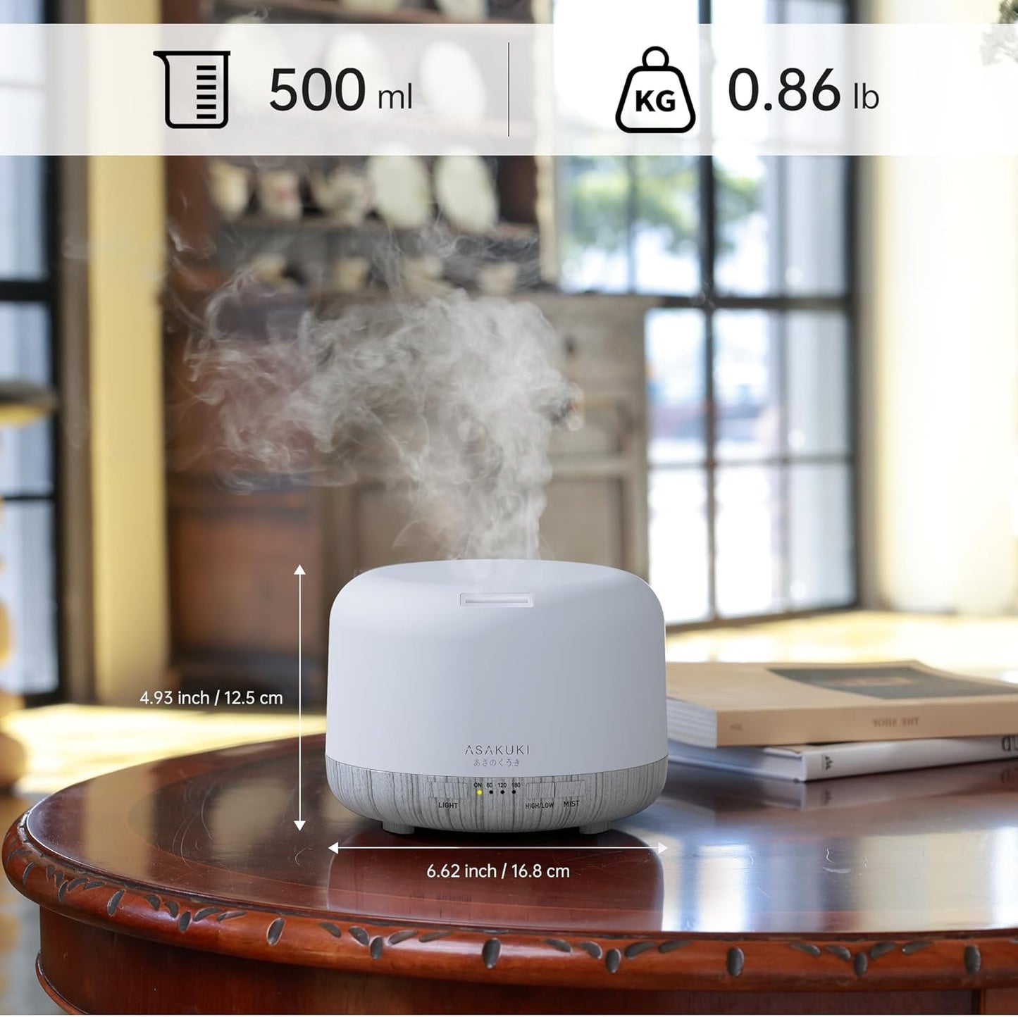 500Ml Premium Essential Oil Diffuser with Remote Control, 5 in 1 Ultrasonic Aromatherapy Fragrant Oil Humidifier Vaporizer, Timer and Auto-Off Switch (White)