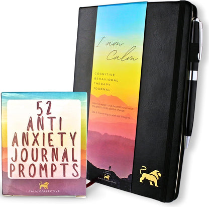 Guided CBT Anxiety Relief Journal for Mental Health Therapy, Mindfulness Self Care Prompt Cards, Wellness Gift Diary Notebook
