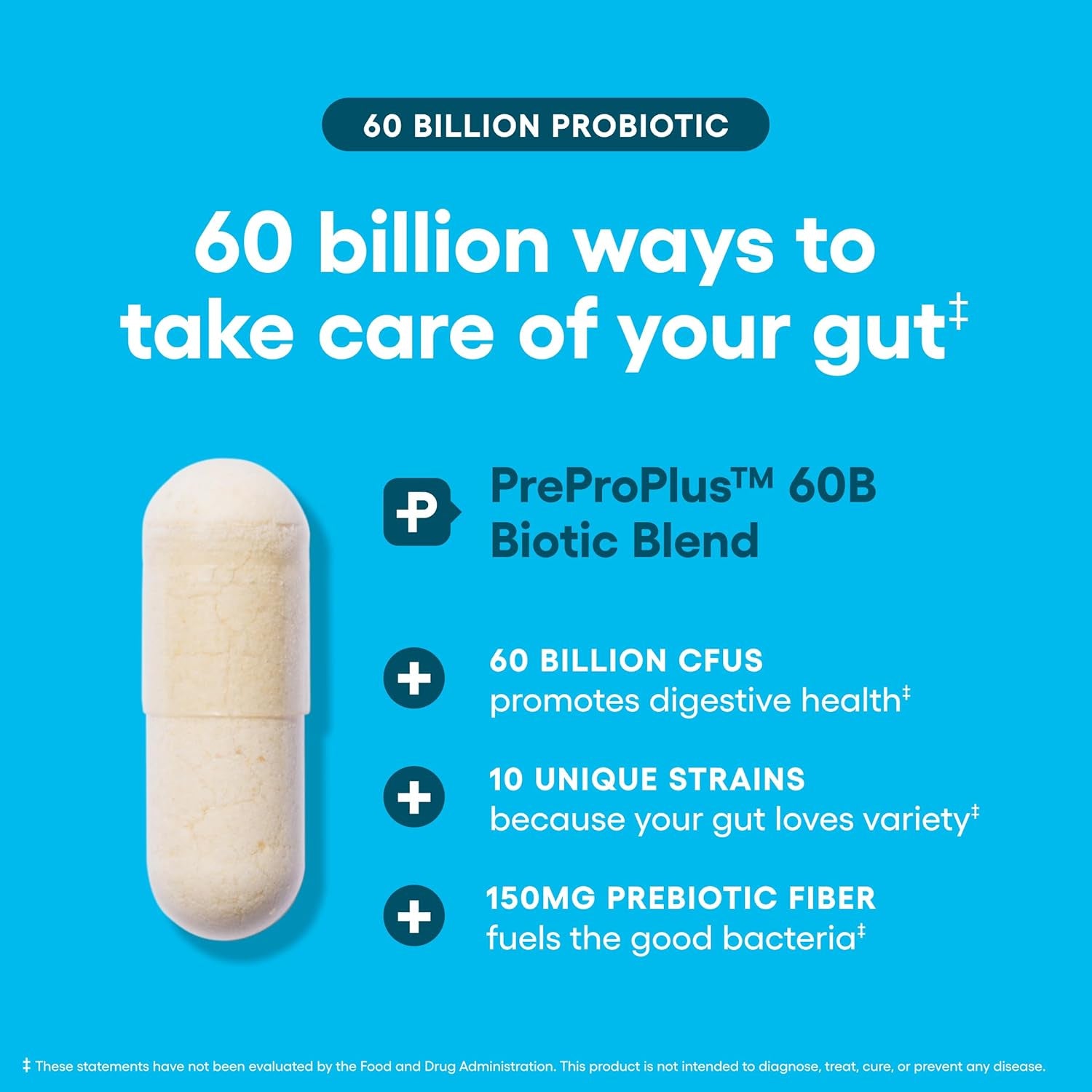 Probiotics 60 Billion CFU - 10 Strains + Organic Prebiotics - Immune, Digestive & Gut Health - Supports Occasional Constipation, Diarrhea, Gas & Bloating - for Women & Men - 84Ct