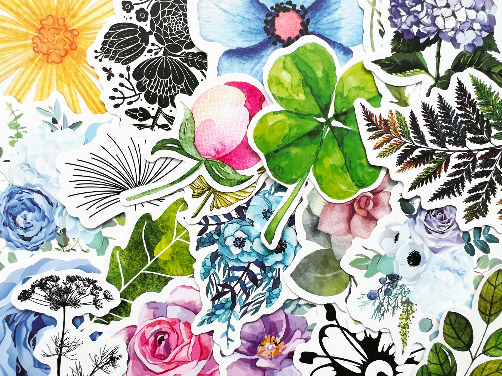 100 Flower Cute Watercolor Stickers Drawn Rose Waterbottle Laptop Vinyl Decals