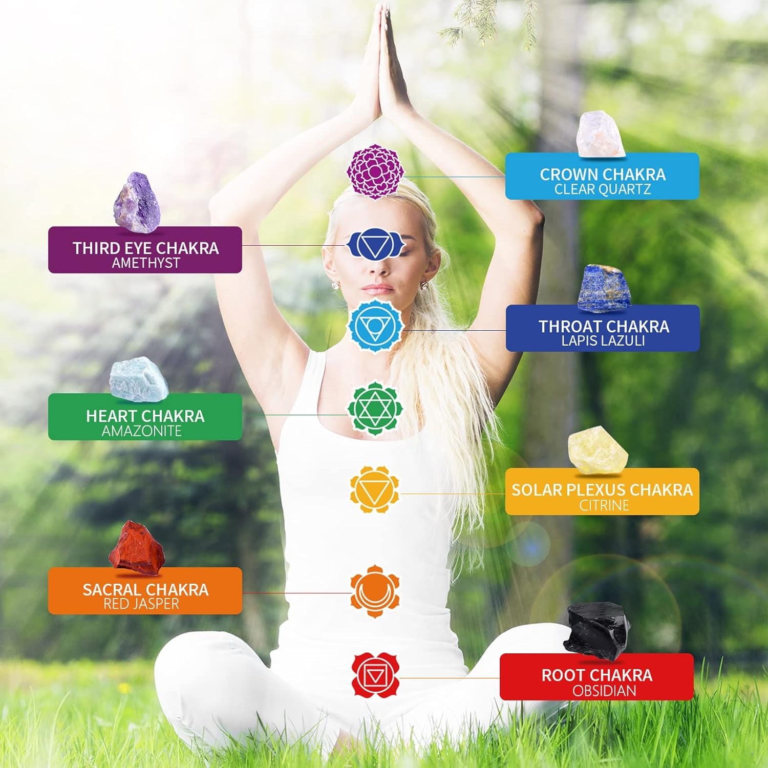 17Pcs Crystals and Healing Stones, 14Pcs Real Raw Chakra Stones Set, Selenite Charging Plate, Amethyst Necklace, Rose Quartz, Mothers Day Gifts, Gift Box, Guide for Beginners, Collection, Meditation, Yoga