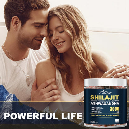 6 in 1 Pure Himalayan Natural Shilajit Gummies with Ashwagandha Gokshura, Sweetened by Organic Honey 100% Natural & Non-Gmo Gold Grade Shilajit for Men & Women (60 Gummies)