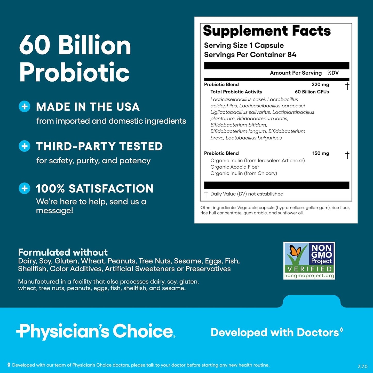 Probiotics 60 Billion CFU - 10 Strains + Organic Prebiotics - Immune, Digestive & Gut Health - Supports Occasional Constipation, Diarrhea, Gas & Bloating - for Women & Men - 84Ct