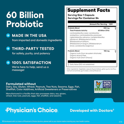 Probiotics 60 Billion CFU - 10 Strains + Organic Prebiotics - Immune, Digestive & Gut Health - Supports Occasional Constipation, Diarrhea, Gas & Bloating - for Women & Men - 84Ct