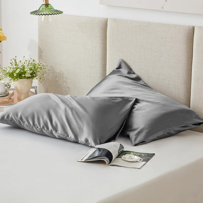 Satin Pillowcase for Hair and Skin, Similar to Silk Pillow Cases for Women, Pillow Case Queen Size Set of 2, Satin Cooling Pillow Cover with Envelope Closure, 20X30 Inches, Dark Grey