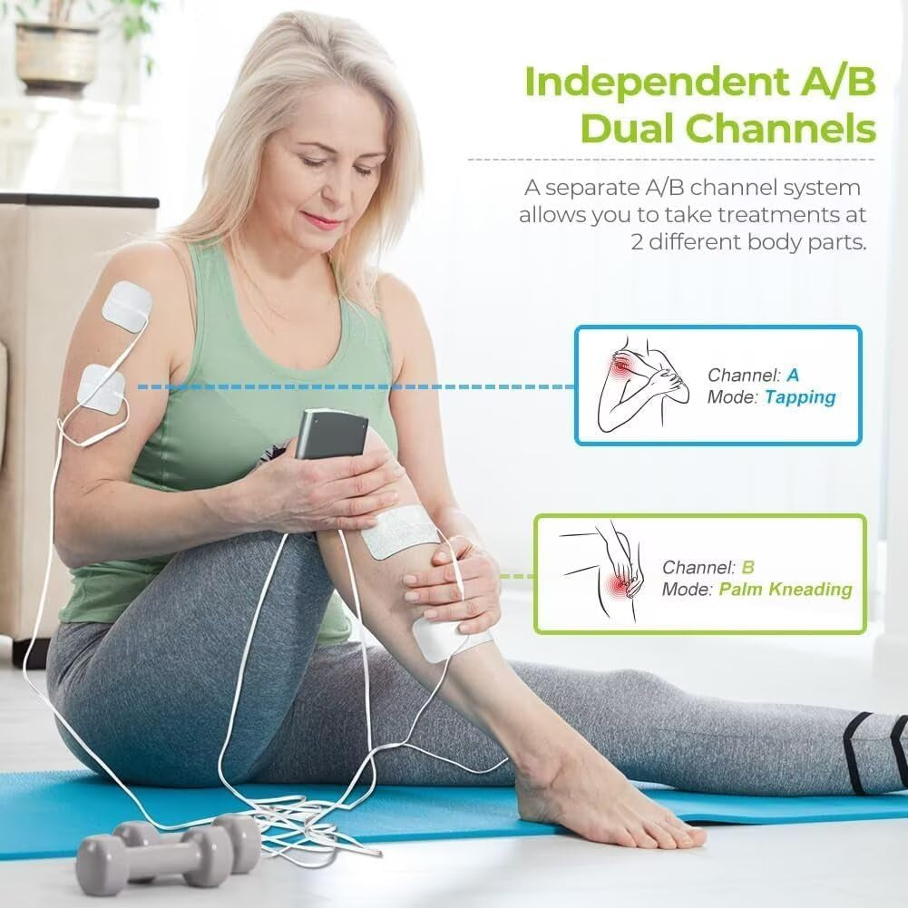 Dual Channel TENS Unit Muscle Stimulator Machine with 20 Modes, 2" and 2"X4" TENS Unit Electrode Pads