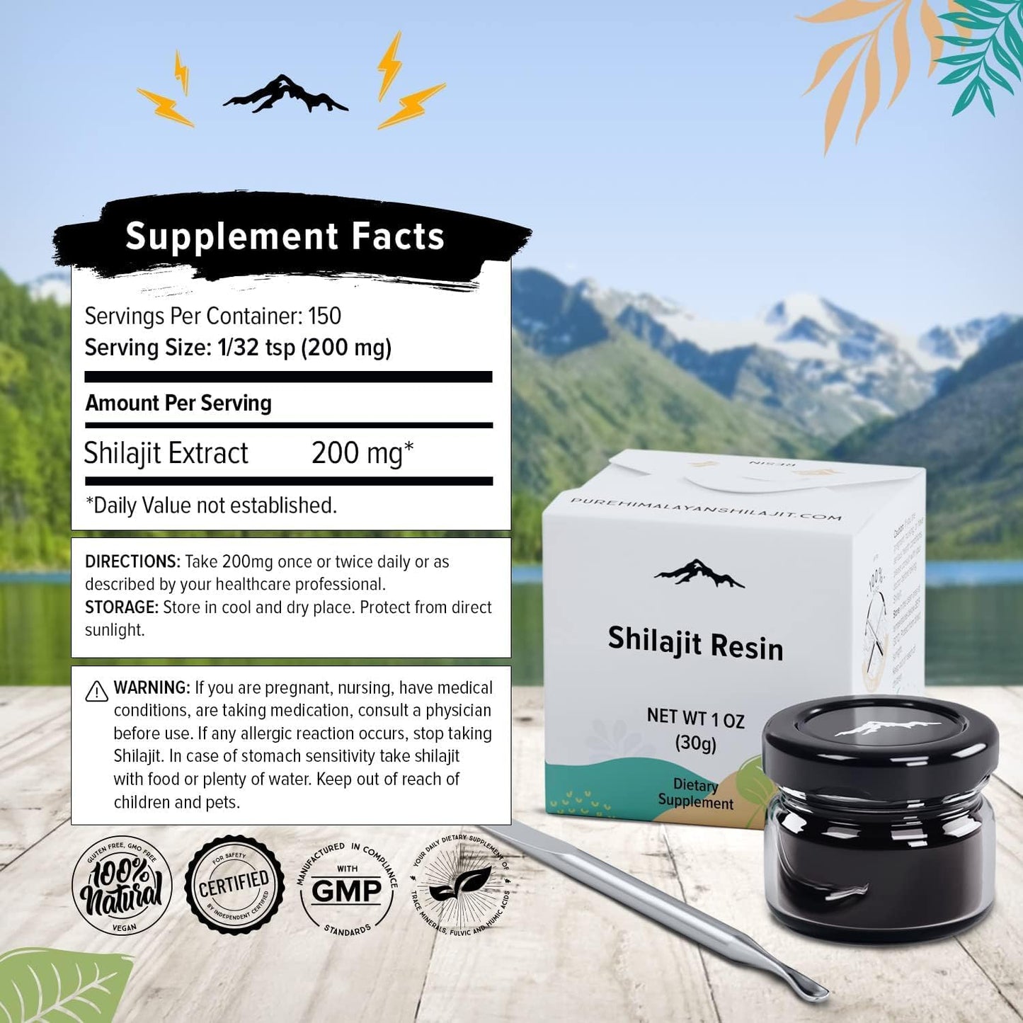, High Nutritional Potency, Grade a Shilajit Resin with 85+ Plant-Derived Trace Minerals and Fulvic Acid, Energy & Immune Suport for Men and Women, 3Rd Party US Lab Tested (30G)