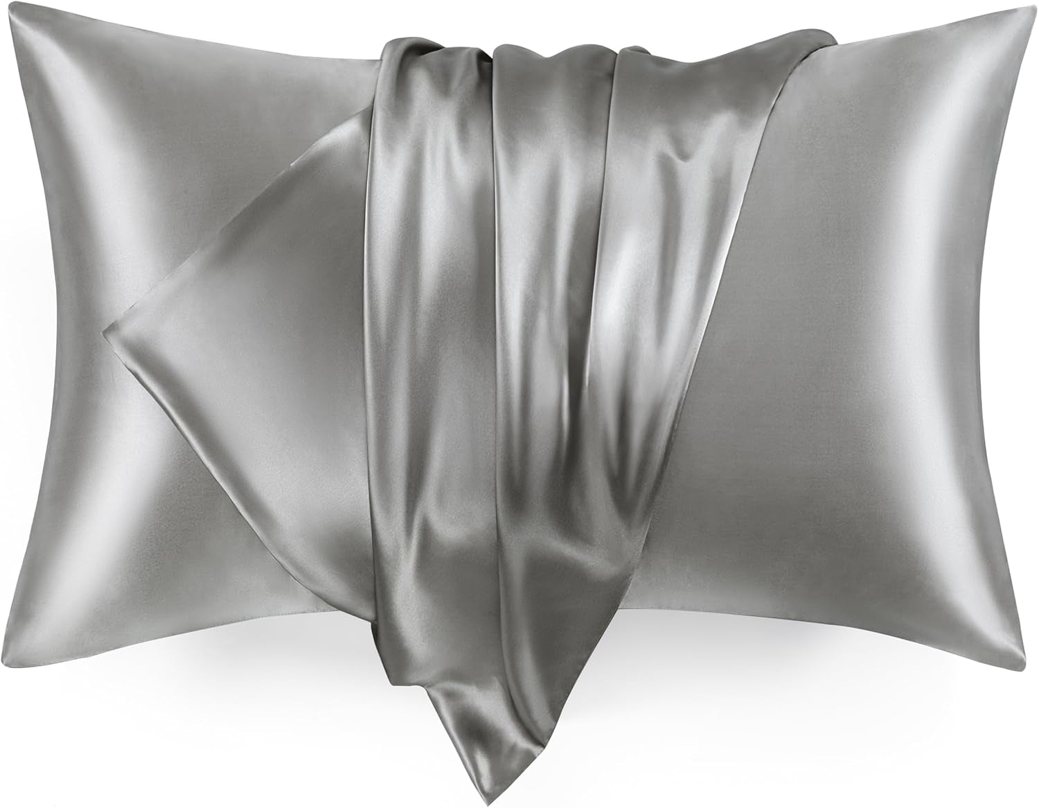 Satin Pillowcase for Hair and Skin, Similar to Silk Pillow Cases for Women, Pillow Case Queen Size Set of 2, Satin Cooling Pillow Cover with Envelope Closure, 20X30 Inches, Dark Grey