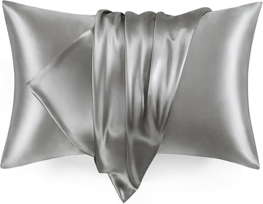 Satin Pillowcase for Hair and Skin, Similar to Silk Pillow Cases for Women, Pillow Case Queen Size Set of 2, Satin Cooling Pillow Cover with Envelope Closure, 20X30 Inches, Dark Grey
