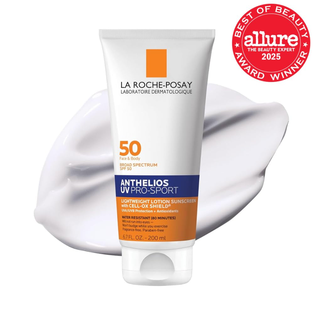 La Roche-Posay Anthelios UV Pro-Sport SPF 50 Sunscreen for Face & Body, Water & Sweat Resistant with Non-Drip Formula, Invisible Broad Spectrum Sunscreen Lotion, Lightweight & Breathable