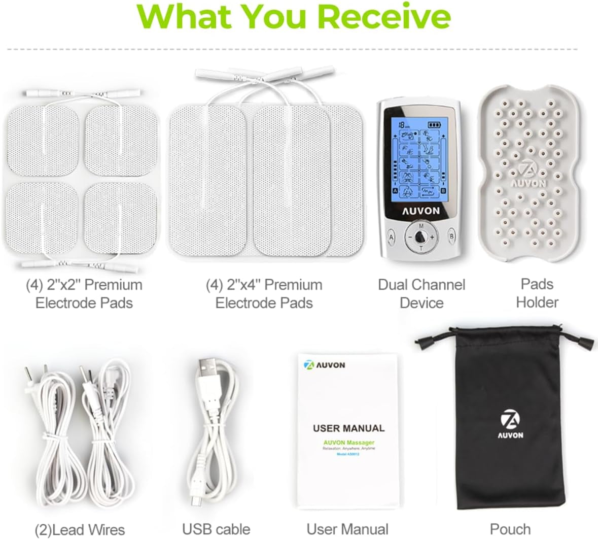 Dual Channel TENS Unit Muscle Stimulator Machine with 20 Modes, 2" and 2"X4" TENS Unit Electrode Pads