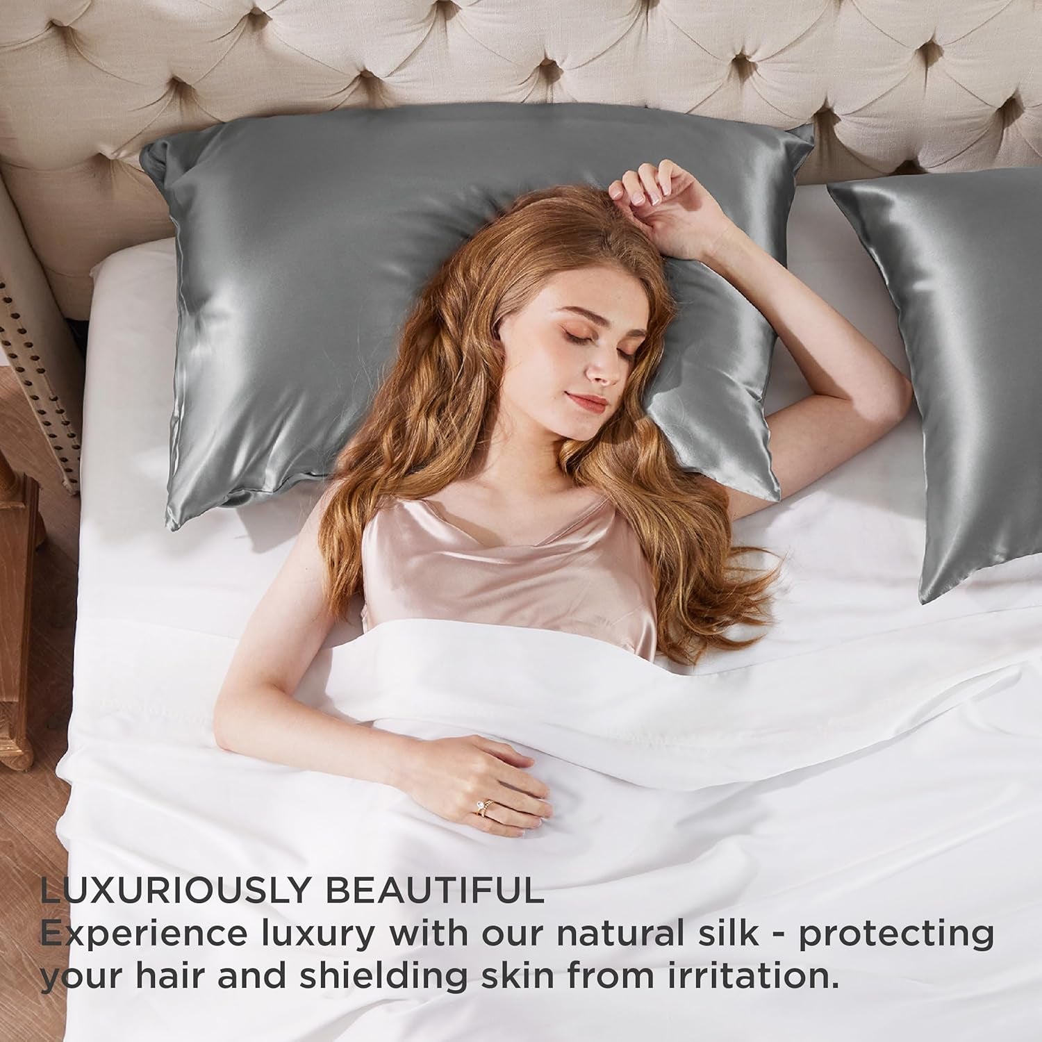 100% Mulberry Silk Pillowcase for Hair and Skin, Dark Grey Silk Pillow Case with Hidden Zipper, Gifts for Women, Standard Size Single Pack,20X26 Inches