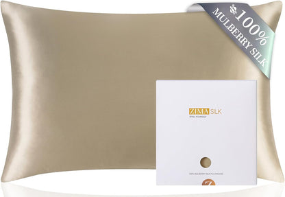 100% Pure Mulberry Silk Pillowcase for Hair and Skin Health, Soft and Smooth, Both Sides Premium Grade 6A Silk, 600 Thread Count, with Hidden Zipper, 1Pc (Queen 20''X30'', Taupe)