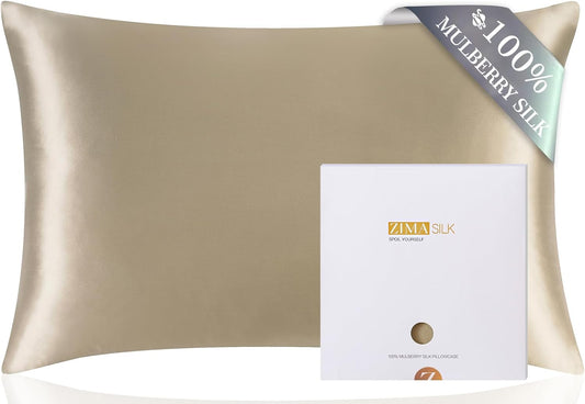 100% Pure Mulberry Silk Pillowcase for Hair and Skin Health, Soft and Smooth, Both Sides Premium Grade 6A Silk, 600 Thread Count, with Hidden Zipper, 1Pc (Queen 20''X30'', Taupe)