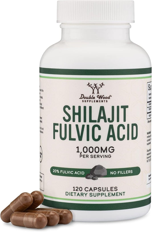 Shilajit Pure Himalayan Capsules (20% Fulvic Acid Supplement) 1,000Mg of Authentic Shilajit Extract per Serving, 120 Count (High in Trace Minerals, No Fillers) by Double Wood