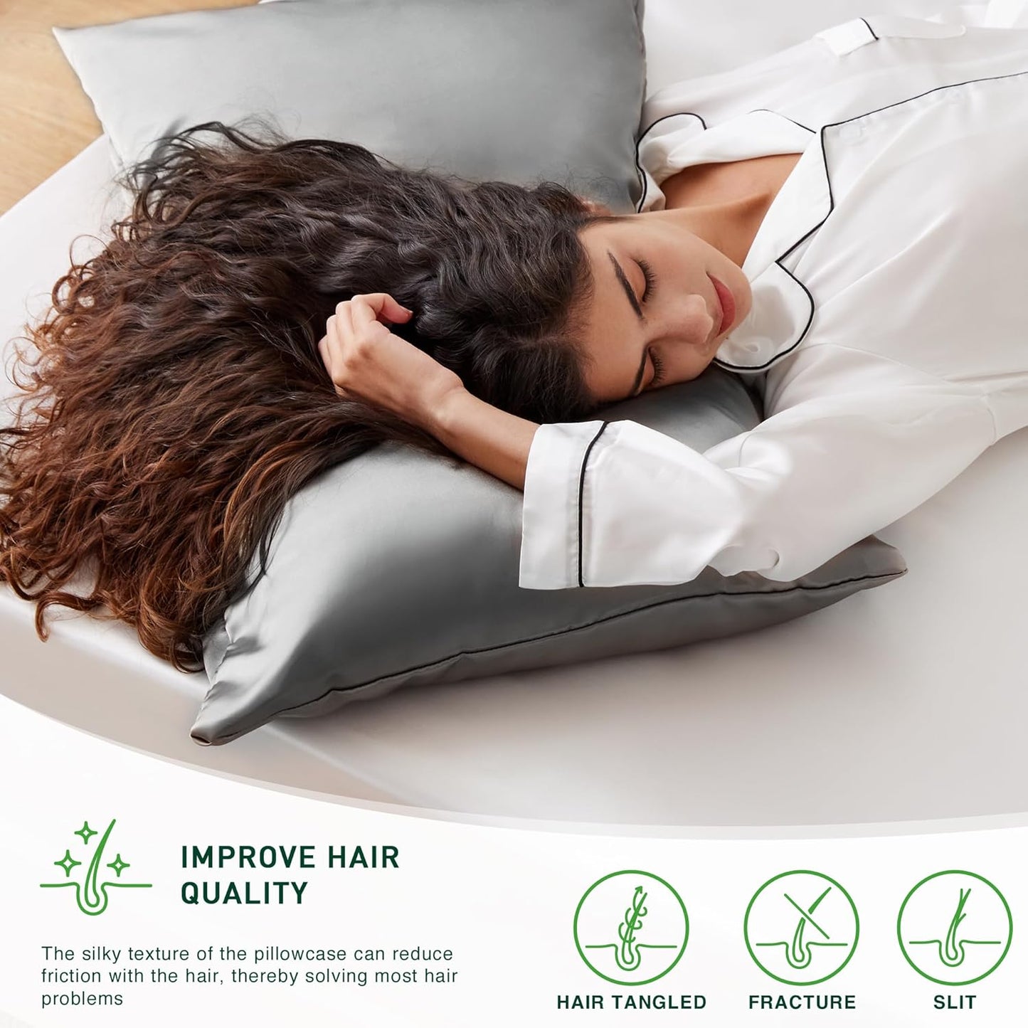 Satin Pillowcase for Hair and Skin, Similar to Silk Pillow Cases for Women, Pillow Case Queen Size Set of 2, Satin Cooling Pillow Cover with Envelope Closure, 20X30 Inches, Dark Grey