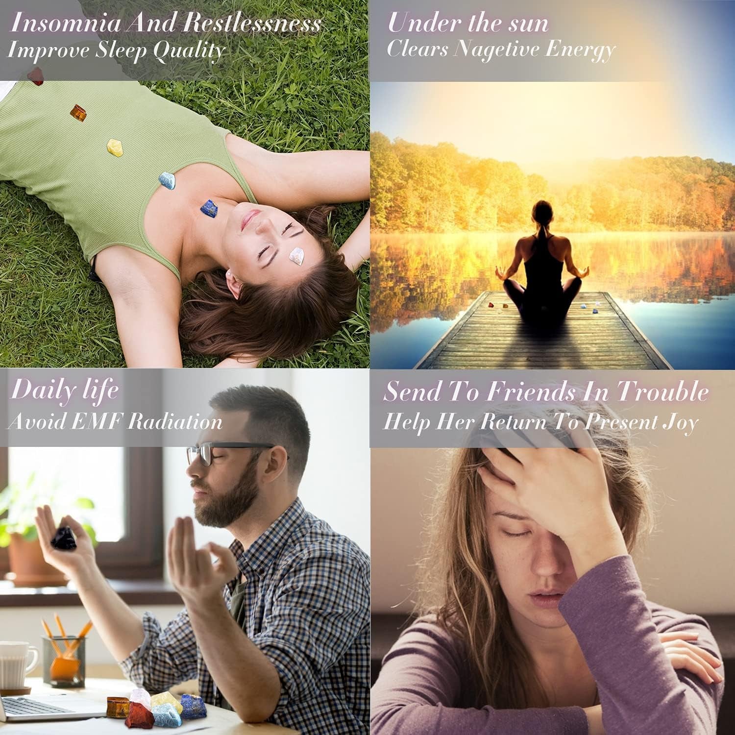 17Pcs Crystals and Healing Stones, 14Pcs Real Raw Chakra Stones Set, Selenite Charging Plate, Amethyst Necklace, Rose Quartz, Mothers Day Gifts, Gift Box, Guide for Beginners, Collection, Meditation, Yoga