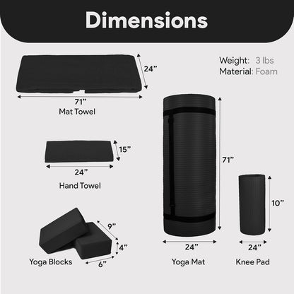 7-Piece Set - Include Yoga Mat with Carrying Strap, 2 Yoga Blocks, Yoga Mat Towel, Yoga Hand Towel, Yoga Strap and Yoga Knee Pad, Multiple Colors