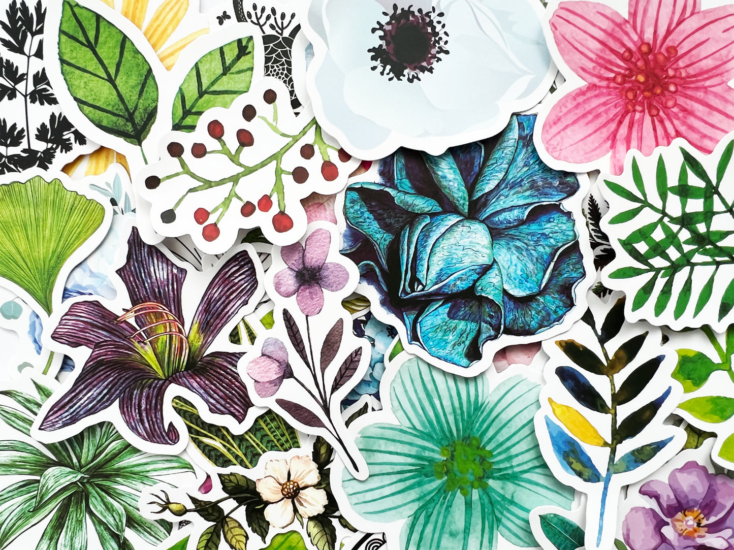 100 Flower Cute Watercolor Stickers Drawn Rose Waterbottle Laptop Vinyl Decals