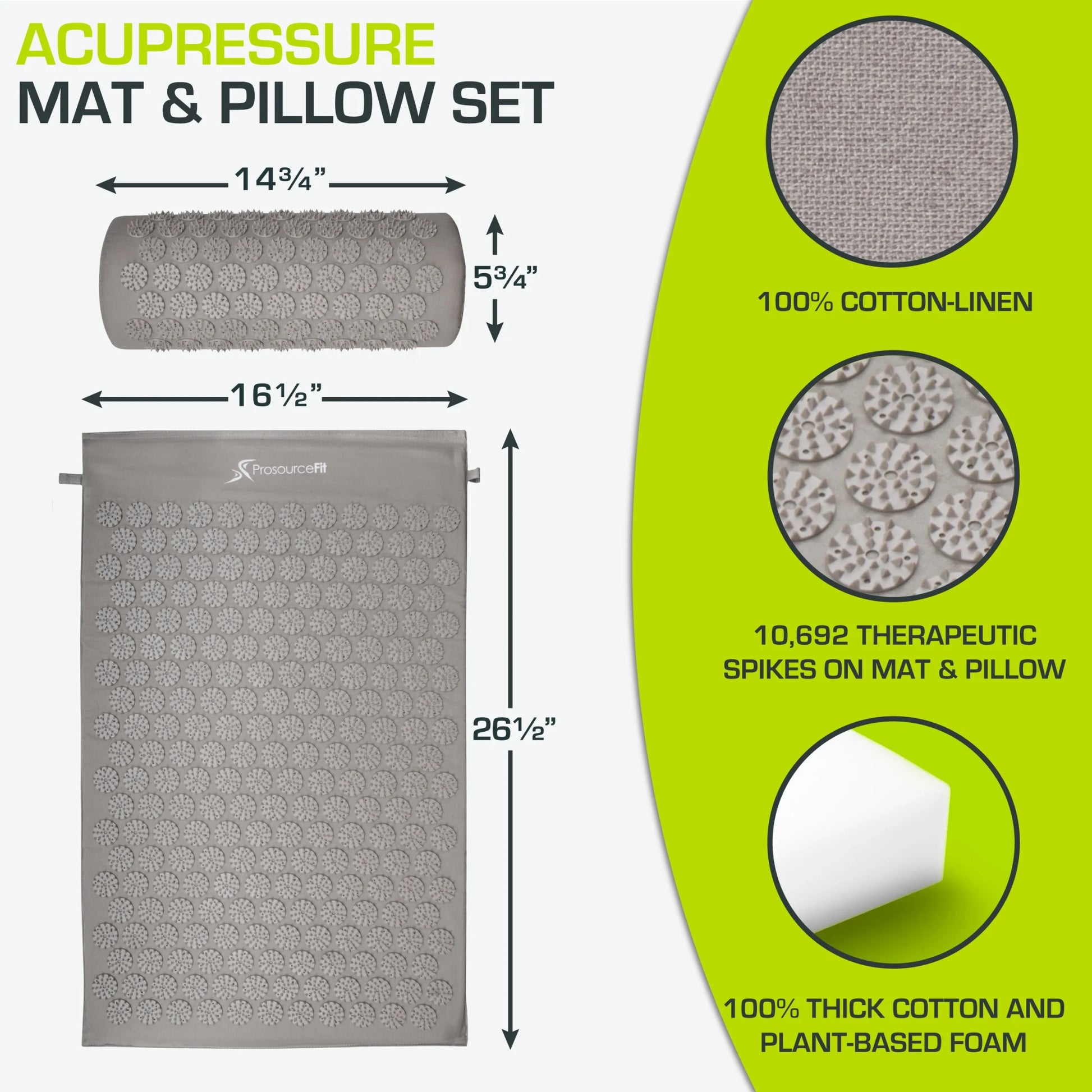 Acupressure Mat and Pillow Set for Back/Neck Pain Relief and Muscle Relaxation