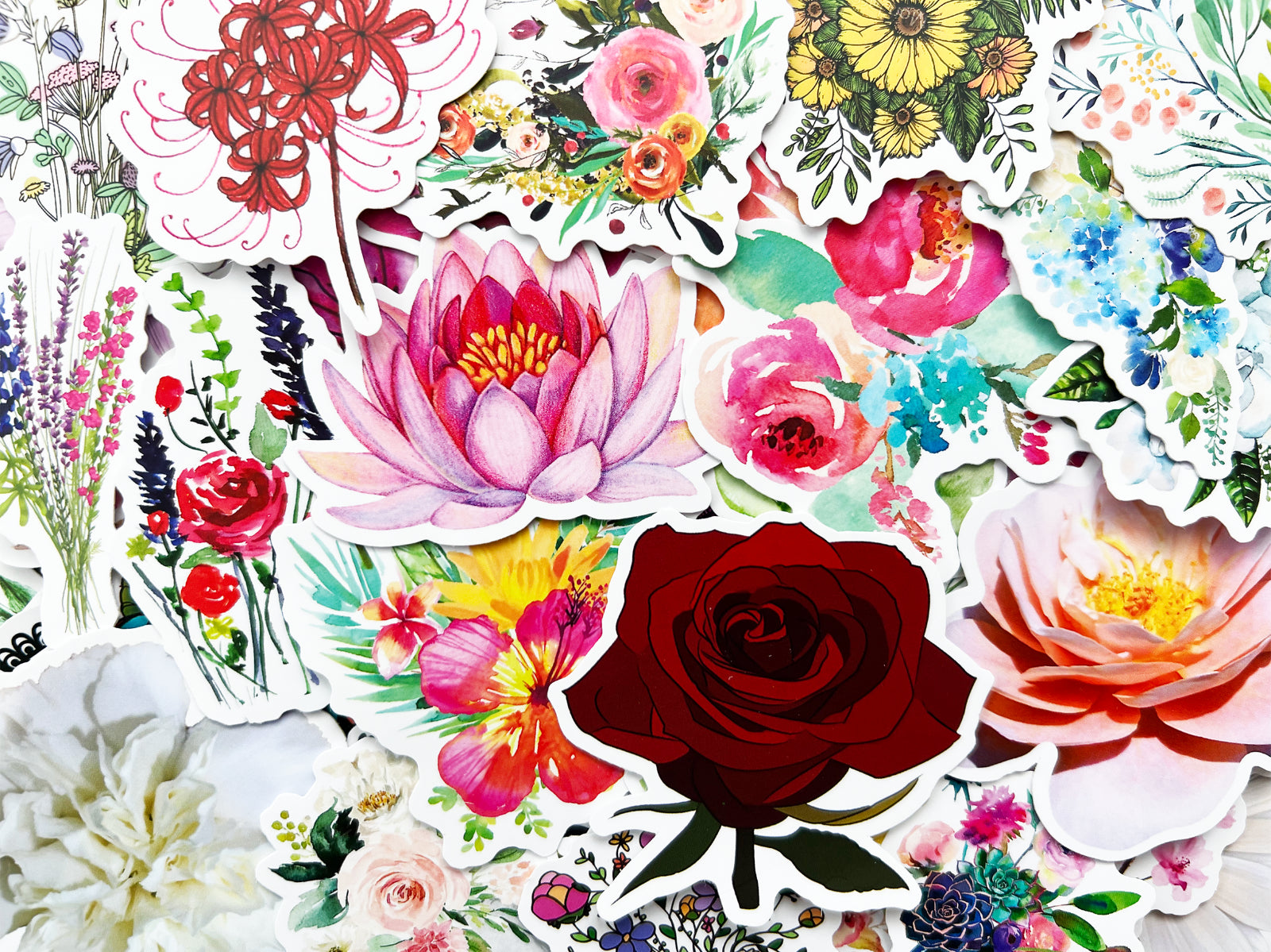 100 Flower Cute Watercolor Stickers Drawn Rose Waterbottle Laptop Vinyl Decals