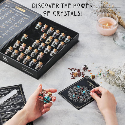 Healing Crystals in Jars 30 PCS - Crystals for Witchcraft - Real Witch Crystals in a Bottle - Altar Witchcraft Stones - Crystal Witchcraft Supplies - Mini Gemstones - Wiccan Supply Tool