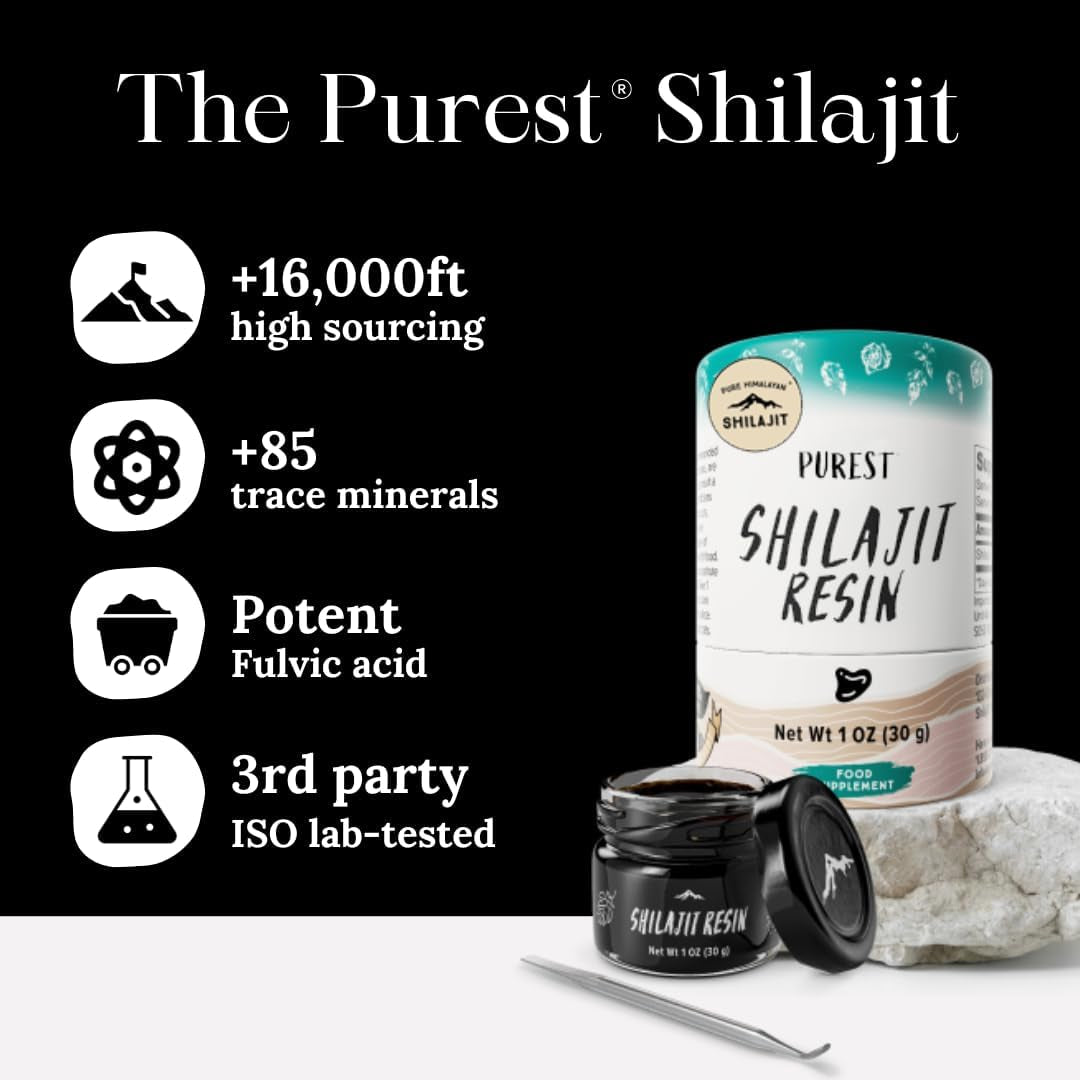 , High Nutritional Potency, Grade a Shilajit Resin with 85+ Plant-Derived Trace Minerals and Fulvic Acid, Energy & Immune Suport for Men and Women, 3Rd Party US Lab Tested (30G)