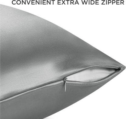 100% Mulberry Silk Pillowcase for Hair and Skin, Dark Grey Silk Pillow Case with Hidden Zipper, Gifts for Women, Standard Size Single Pack,20X26 Inches
