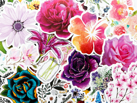100 Flower Cute Watercolor Stickers Drawn Rose Waterbottle Laptop Vinyl Decals