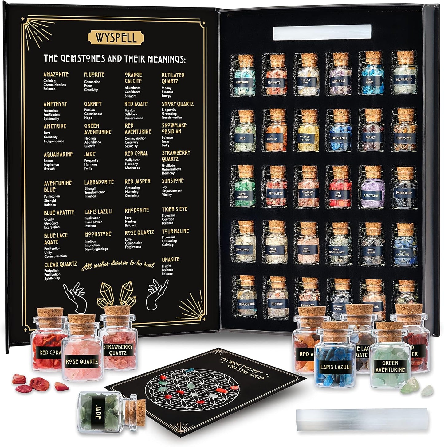 Healing Crystals in Jars 30 PCS - Crystals for Witchcraft - Real Witch Crystals in a Bottle - Altar Witchcraft Stones - Crystal Witchcraft Supplies - Mini Gemstones - Wiccan Supply Tool