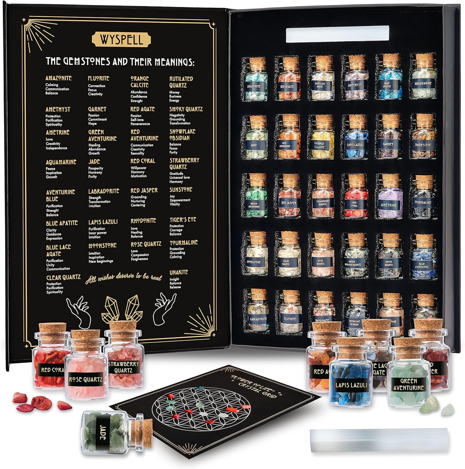 Healing Crystals in Jars 30 PCS - Crystals for Witchcraft - Real Witch Crystals in a Bottle - Altar Witchcraft Stones - Crystal Witchcraft Supplies - Mini Gemstones - Wiccan Supply Tool