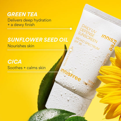 Daily UV Defense SPF 36 – Korean Face Sunscreen, Invisible Finish, Broad Spectrum, No White Cast, Lightweight, Hydrating