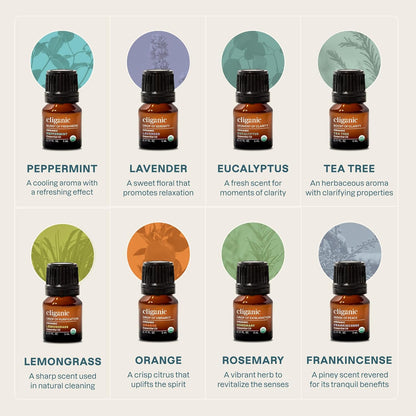 Organic Aromatherapy Essential Oils Gift Set (Top 8 - the Iconics), 100% Pure - Peppermint, Lavender, Eucalyptus, Tea Tree, Lemongrass, Rosemary, Frankincense & Orange (Packaging May Vary)