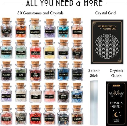 Healing Crystals in Jars 30 PCS - Crystals for Witchcraft - Real Witch Crystals in a Bottle - Altar Witchcraft Stones - Crystal Witchcraft Supplies - Mini Gemstones - Wiccan Supply Tool