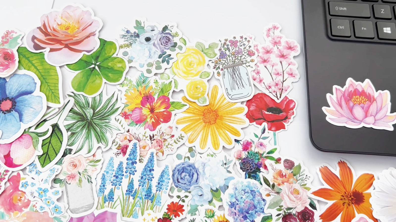 100 Flower Cute Watercolor Stickers Drawn Rose Waterbottle Laptop Vinyl Decals