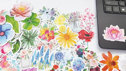 100 Flower Cute Watercolor Stickers Drawn Rose Waterbottle Laptop Vinyl Decals